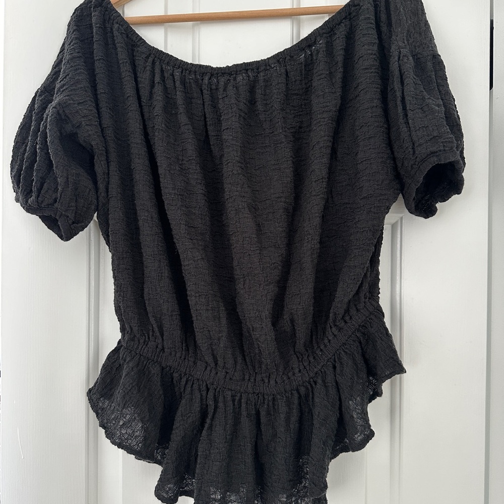 Free People Black Textured Blouse